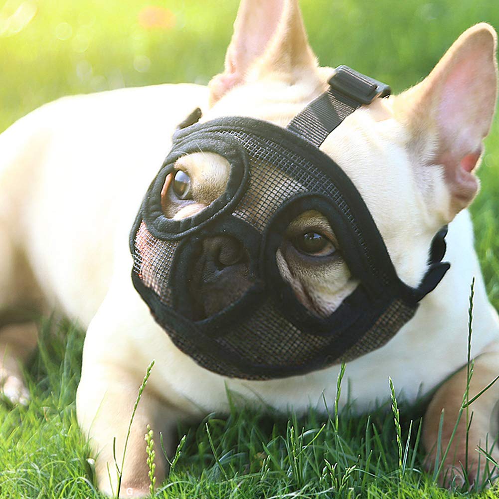 IBLUELOVER Anti-Biting Bulldog Pug Muzzle Adjustable Short Snout Dog Muzzle Breathable Mesh Muzzle Dog Mouth Cover for Pitbull, Boston Terrier, Chow Chow for Biting Chewing Barking and Training (XS)