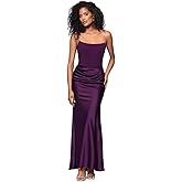Betsy & Adam Women's Floor-Length, Strapless, Boned Corset Detail, with Ruched Skirt, Plum, 12