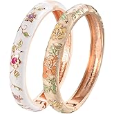 UJOY Fashion Cloisonne Bracelets Set Plated Enameled Jewelry Spring Hinged Metal Cuff Bangles Gift Box Packed