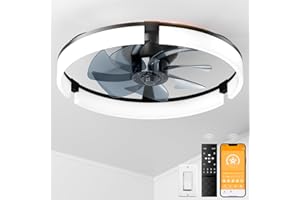 COONYES Ceiling Fans with Lights and Remote – 20" Low Profile Ceiling Fan with Light, Dimmable 3000K–6500K LED, 6-Speed Quiet Reversible DC Motor, Night Mode, APP & Remote Flush Mount Fandelier