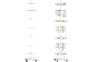 YEOOE Retail Display Racks 7 Tier Spinning Display Stand, Movable Shop Spinner Rack with Hooks, Retail Display Stand for Jewelry Keyring Hats Socks Toys (White)