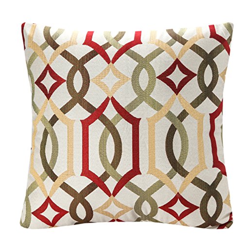 SimpleDecor Jacquard Geometric Links Accent Decorative Throw Pillow Covers Cushion Case Multicolor 18X18 Inch Red by Simple