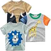 GFQLONG Toddler Baby Boys 3 Pack Crewneck Cotton Short Sleeve T-Shirt, Baby Summer Cute Cartoon Print Tees Shirts
