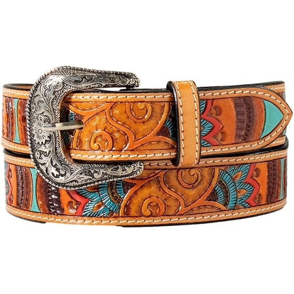 Ariat Longhorn Floral Print Western Belt (Women) Turquoise Ariat Women main image 2