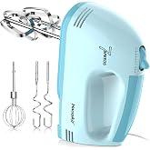 HaooAir Electric Handheld Mixer, 7-Speed Adjustable Kitchen Mixer, 5 Stainless Steel Accessories (2 * Dough Hooks, 2 * Beaters, 1 * Whisk), Perfect for Kitchen and Baking Food Mixers, Blue