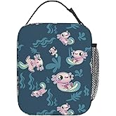 Aoojanu Cute Axolotl Print Reusable Lunch Box Food Bag Insulated Lunch Bag for Teenage Boys Girls School Beach