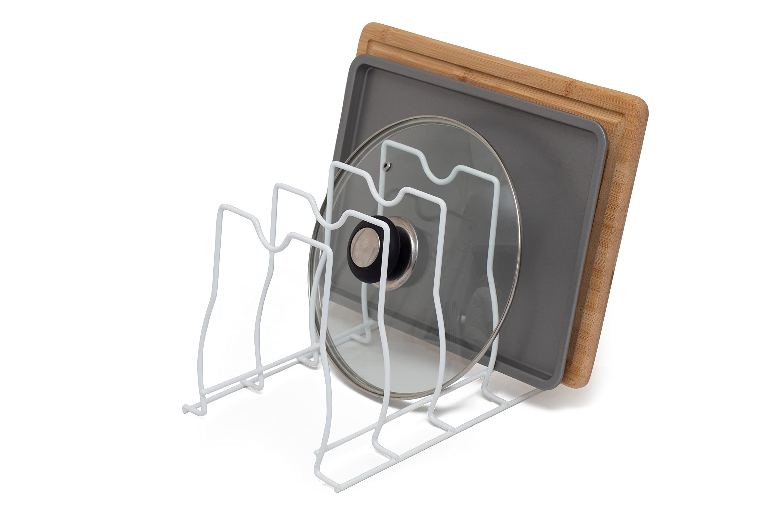 simplywire – Bakeware, Pan and Lid Storage Organiser - Tall White Plastic Coated Steel Rack