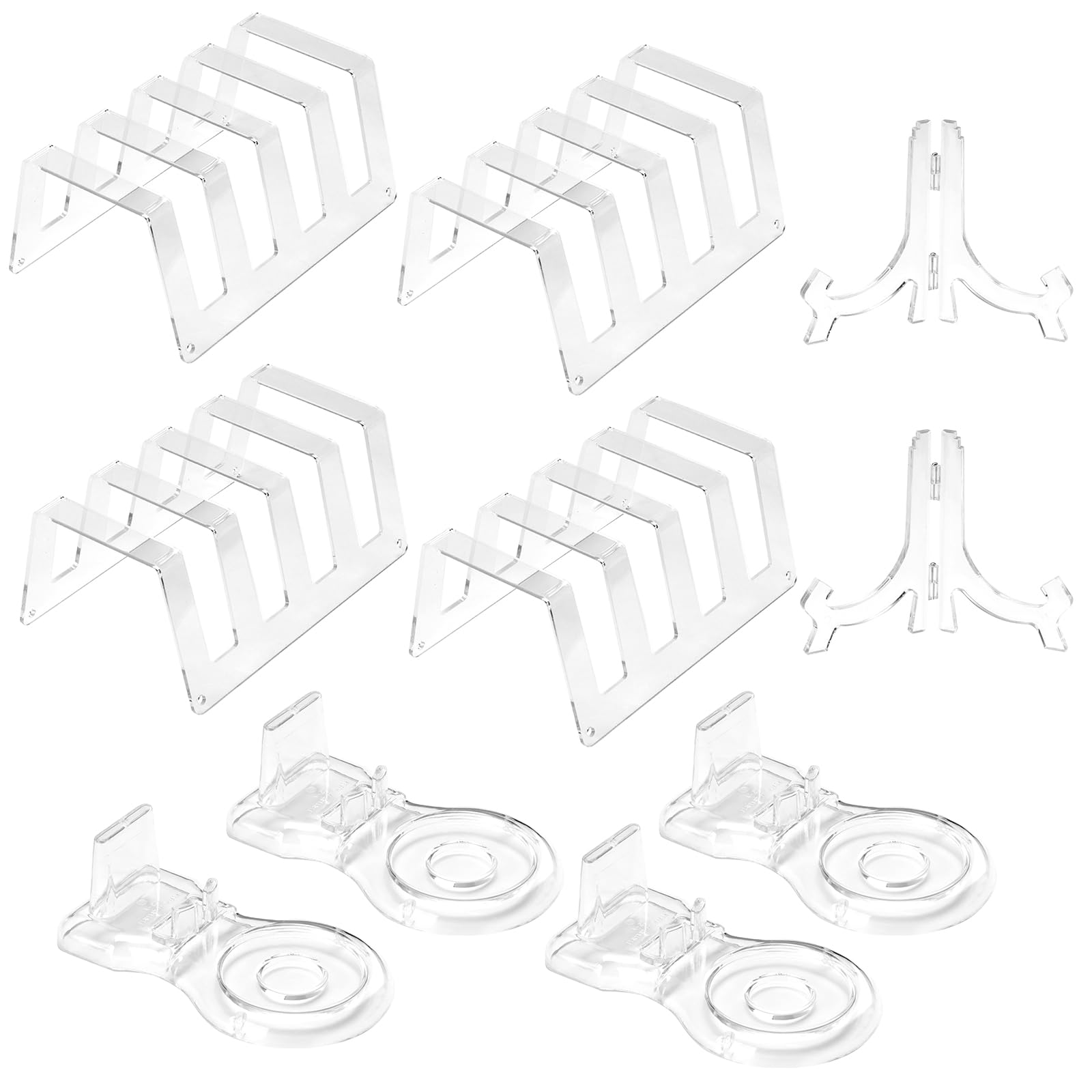 Photo 1 of 8 pack Acrylic China Dinnerware Display Stand 4 Pcs 4 Tiers Clear Plate Dish Platters Setting Holder and 4 Pcs Tea Cup Saucer Stand for Kitchenware Tableware Display Organizer