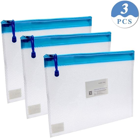 Zipper File Bags, VAlinks® 3Pcs Clipon Zippered Waterproof PP Storage