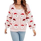 Yimoon Ugly Christmas Sweater for Women Open Front V Neck Button Down Xmas Holiday Knit Cardigan Sweaters