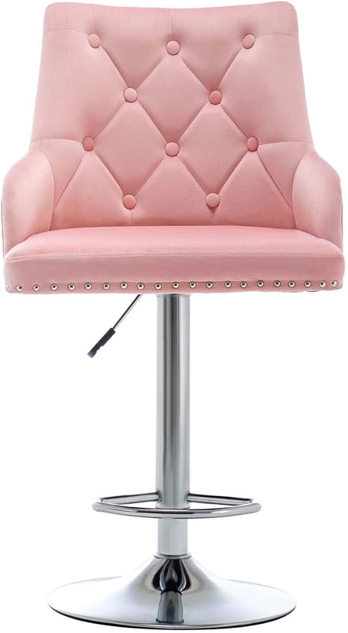 LEPAK Pink Velvet Bar Stool Chairs with Button Tufting,Upholstered