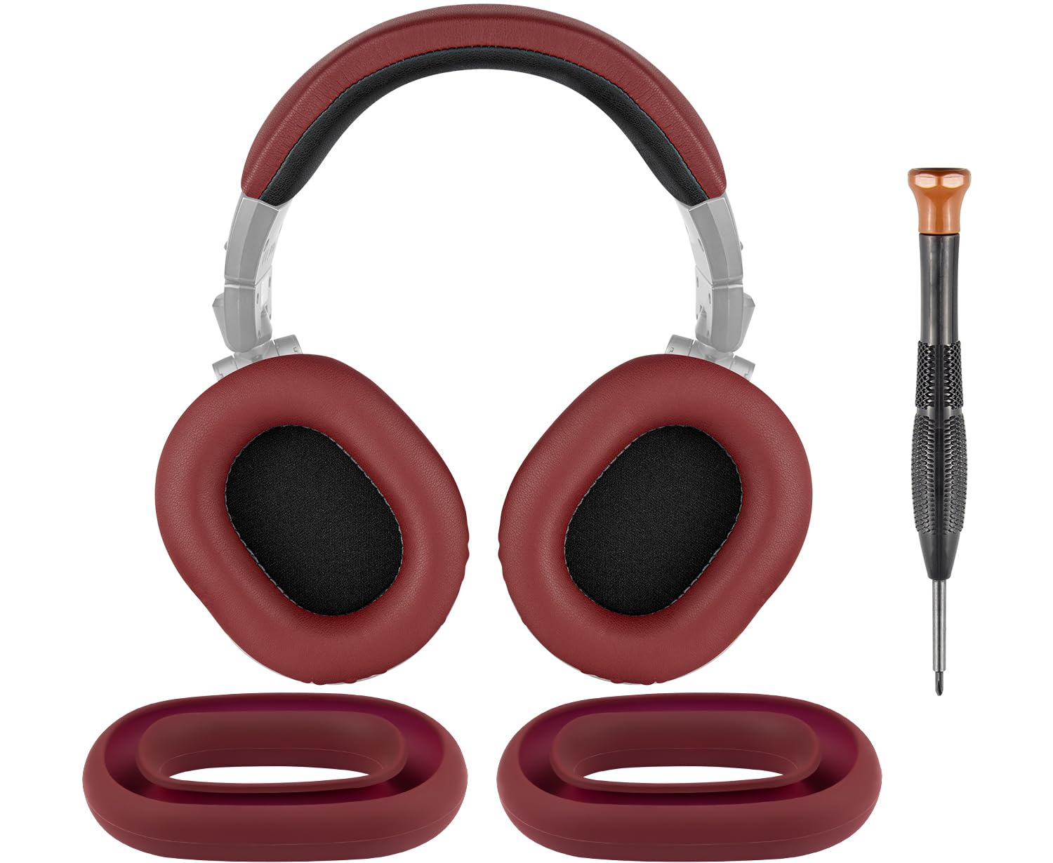 SOULWIT Ear Pads Cushions + Headband + Silicone Earpads Cover Protector, Replacement Kit for ATH M50, M50X, M50XWH, M50XBT, M50XBT2, M50S/LE Headphones, Replacement Repair Part (Burgundy) — image 1