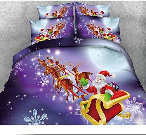 Christmas Bedding Set 3D Bedding Set Cotton Santa Digatal Printed Bedding Inlclude 1 Duvet Cover, Flat Sheet and 2 Pillow Cases,No Comforter Included (color 2, Queen)