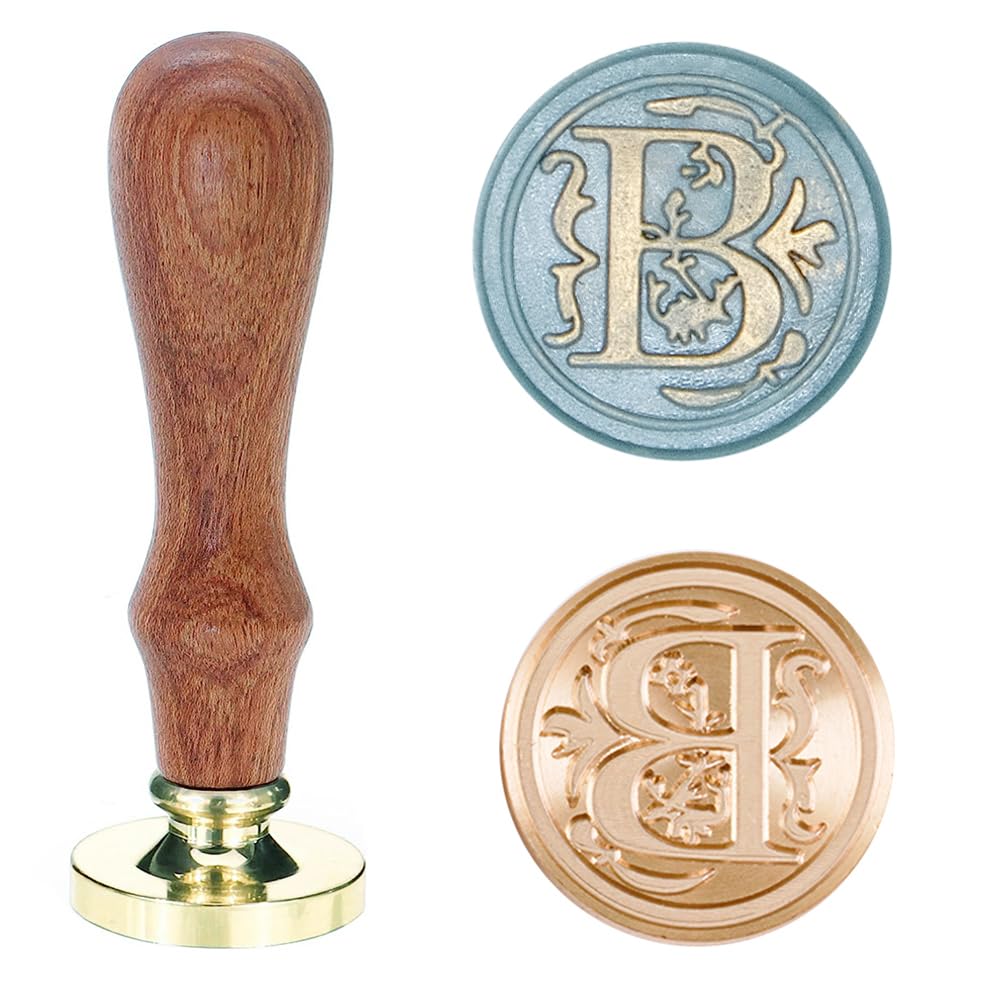 Poemluve Wax Seal Stamp Alphabe Letters B 25mm Initials Vintage Sealing Wax Stamps Brass Head with Removable Wood Handle for Scrapbooking, Wedding Invitation, Gift Wrap, Envelope (Letter B)
