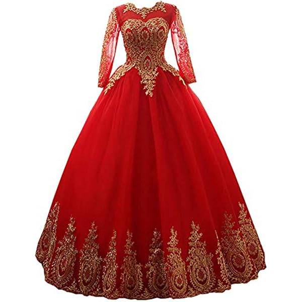 Amazon.com: Gold Embroidery Ball Gowns Sweet 16 Prom Formal Wedding  Quinceanera Dresses Charro Corset with Sleeves Red 0: Clothing, Shoes &  Jewelry