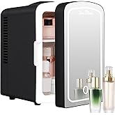 Iceblue Mini Fridge, 4 Liter /6 Cans Makeup Fridge with LED Mirror - Black | Compact Mini Skincare Fridge for Beauty &amp; Beverages, Dual-use Portable Cosmetic Fridge for Bedroom, Office, Home, Car, Gift