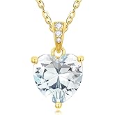 14K Solid Gold Birthstone Heart Necklace, Dainty Yellow Gold Colored Gemstone Heart Pendant Forever Love Jewelry Gift for Women, Mom, Wife 16"-18"
