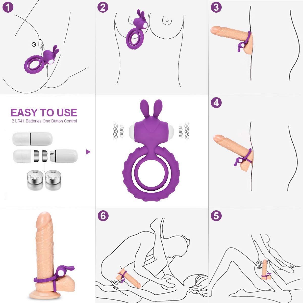 Electric Penis Ring, Yuechao Electric Male Ring with Mini Bullet for Couples Play Men\'s Vibrating Cock Ring Waterproof for Longer Harder Erection (Purple Rabbit)