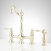 Signature Hardware 954037 Delacour 1.75 GPM Double Handle Bridge Kitchen Faucet with Side Spray - Polished Brass