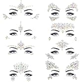 Noctilucent Face Gems Luminous makeup Temporary Tattoo Stickers Acrylic Crystal Glitter Stickers Face Jewels Rainbow Tears Rhinestone for Party, Rave Festival, Dress-up of ZLXIN(8 Pcs A Set)