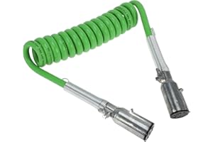 HEROFFIX 7 Way Coiled Electrical Power Trailer Cord Wire Female Plug Trailer Extension Cable for Semi Trucks Tractors 12 Feet Green Zinc Alloy