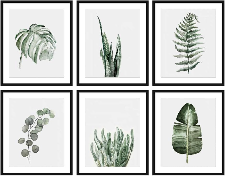 Bestbuddy Pet Set of 6 (8X10) Unframed Botanical Prints Wall Art Eucalyptus Tropical Leaves Watercolor Art Print Set Home Wall Decor BBPAP008