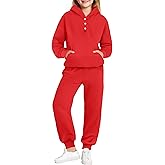 Arshiner Girls 2 Piece Outfits Fashion Sweatsuits Button Down Hooded Sweatshirt and Sweatpants with Pockets Kids Tracksuit