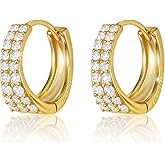 18K White Gold Plated Huggie Hoop Earrings 925 Sterling Silver with Sparkling 6A Cubic Zirconia Lightweight Hypoallergenic Hoops for Women