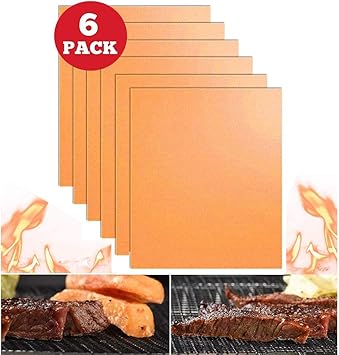 Amazon ゴールド6 Pcsバーベキューグリルマット ヘビーデューティーマジックバーベキューグリルマット 銅グリルマット バーベキューグリル マット 非スティック再利用可能なベーキングメッシュ 掃除が簡単 鉄板 網