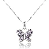 Cherished Moments Girl's .925 Sterling Silver Butterfly CZ Birthstone Necklace for Toddlers, Little Girls, Teens, or Women
