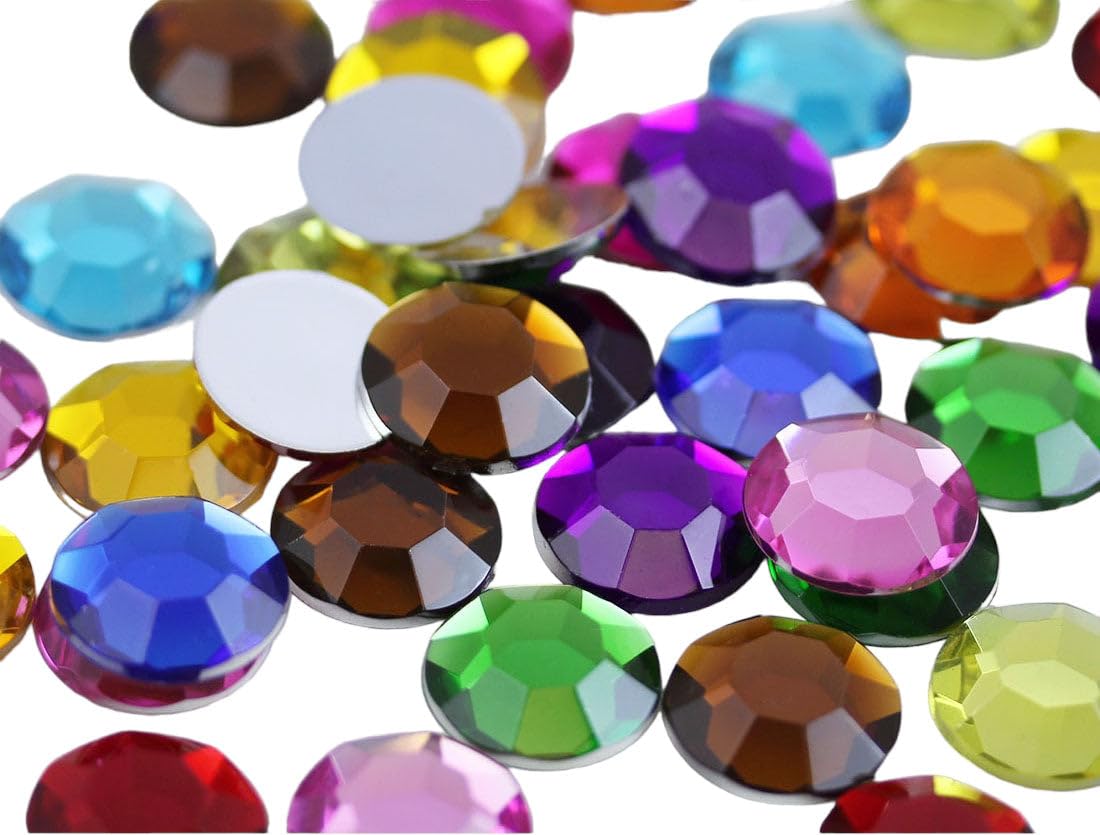 Photo 1 of 20mm Assorted 12 Colors Flat Back Acrylic Rhinestones Cosplay Plastic Gems Embelishments Jewelry Making Crafts Scrapbooking Costume Jewels - 60 Pieces
