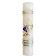 San Rafael Arcangel First Communion Candle with The Symbols of Wheat and Wine Vela de Primera Comunion con Los Simbolos Catolicos de Jesus y su Cuerpo y Sangre 8 inch