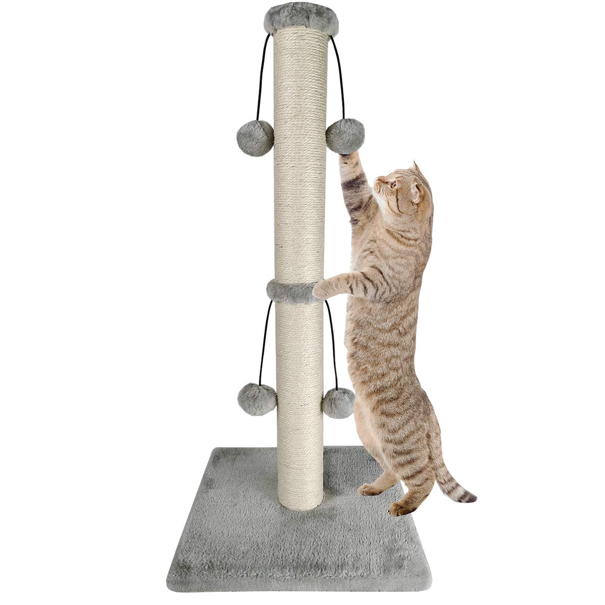 Dimaka 74cm Tall Cat Scratching Post, Scratch Post for Large Cats with 4 Teasing Hanging Ball, Natural Sisal Rope (Vertial Tree)