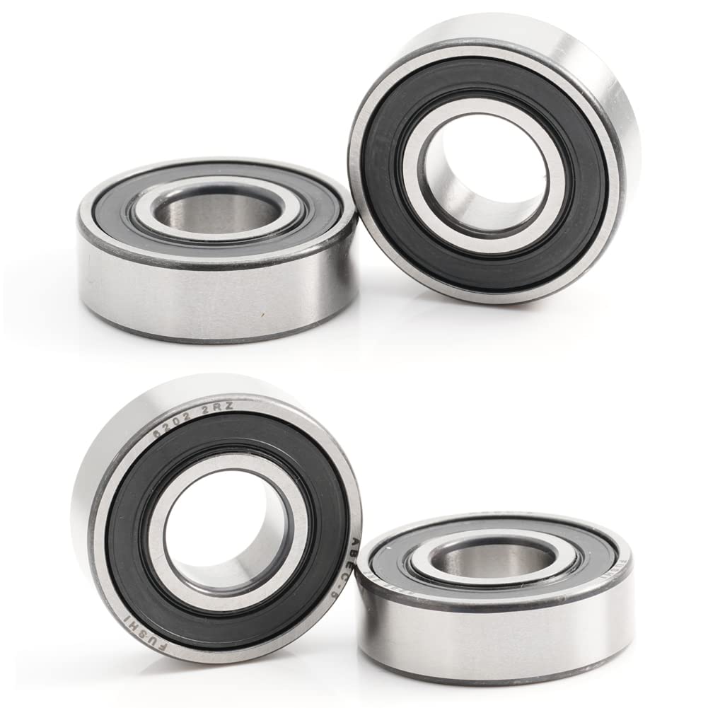 6202-2RS 15x35x11mm Double Rubber Seal Bearings, ABEC-5 Pre-Lubricated Lathe Deep Groove Ball Bearings(Pack of 4Pcs)
