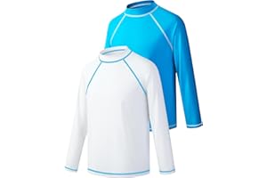 BIGANT Boys Rash Guard Swim Shirt Long Sleeve UPF 50+ Sun Protection Kids Girls Youth Fishing Water Beach UV SPF Swimwear Quick Dry