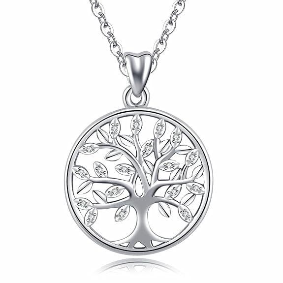 Baum des Lebens' Halskette, Damen 925 Sterling Silber Leben auf Baum Anhänger mit Kette 46CM, Feiner Schmuck von CELESTIA, Fr