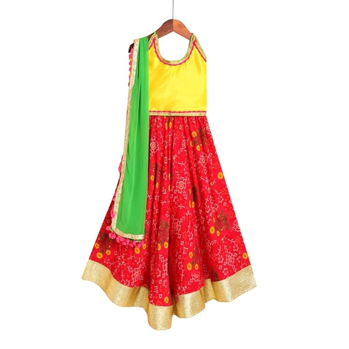 Kids Chakra By Hopscotch Girls Cotton Bandhani Lehengas & Blouses In Pink Color