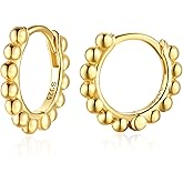 SILBERTALE Ball Beaded Huggie Hoop Earrings 925 Sterling Silver Upper Ear Cartilage Helix Small Tiny Mini Sleeper Hoop Earrings