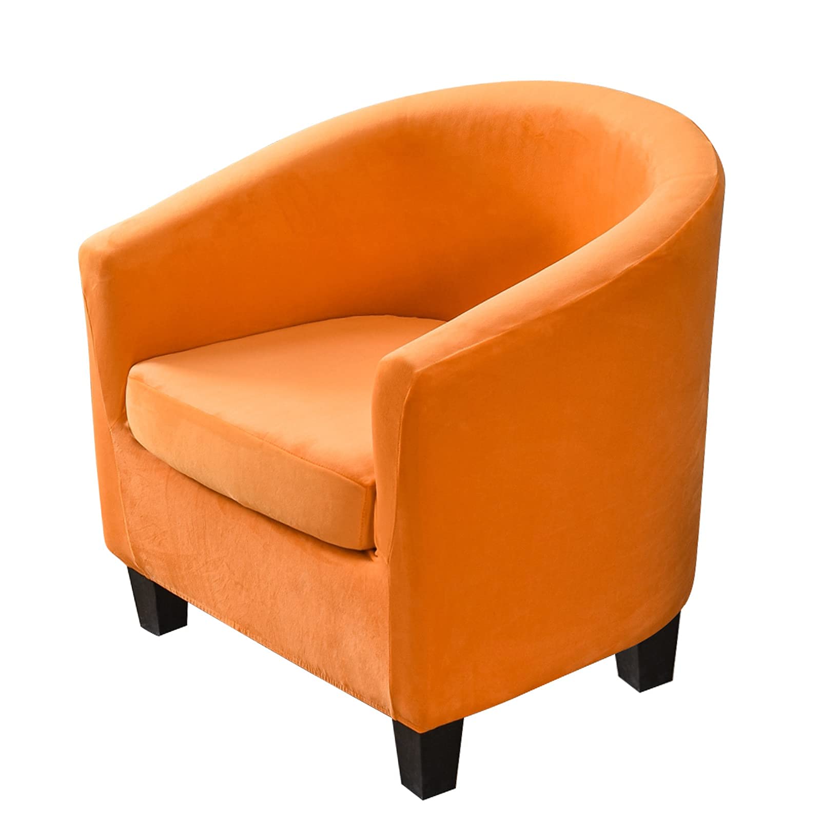 Mingfuxin 2 Pieces Tub Chair Covers，Upgraded 2 IN 1 Design Stretch Velvet Armchair Sofa Slipcover with Cushion Cover, Non Slip Club Bucket Chairs Sofa Couch Covers Slipcovers(Upgraded-Orange, Velvet)