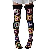 Juaugusep Women's Cable Knit Thigh High Socks Extra Long Ethnic Crochet Knit Stockings Over Knee Leg Warmers