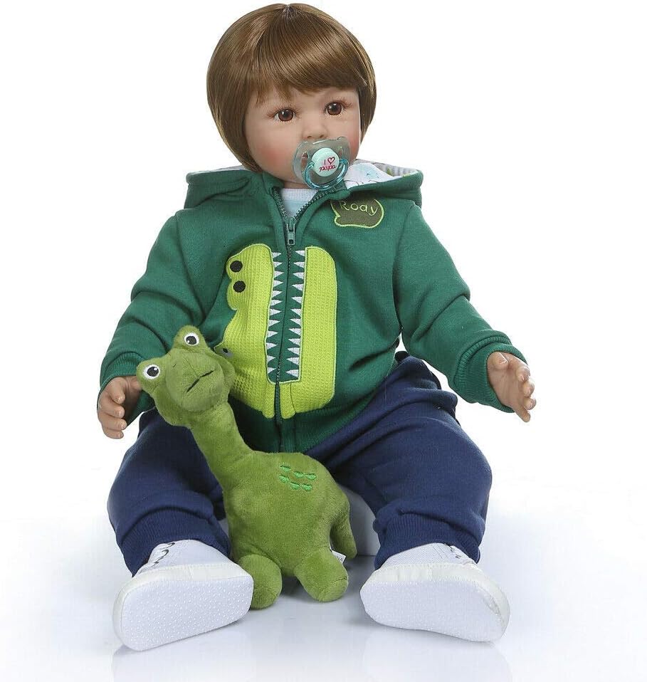 Pinky Reborn Dolls Cloth Body 24 Inch 60cm Dinosaur Clothes Reborn Toddler Boy Doll Real Looking Soft Silicone Vinyl Newborn Dolls Toy - Image 4