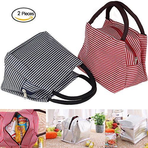 Lunch Bag, Uniwit 2 PCS Picnic Tote Bag Insulated Lunch Cooler Bag Lunch Container Travel Zipper Organizer Box for Women Men Kids