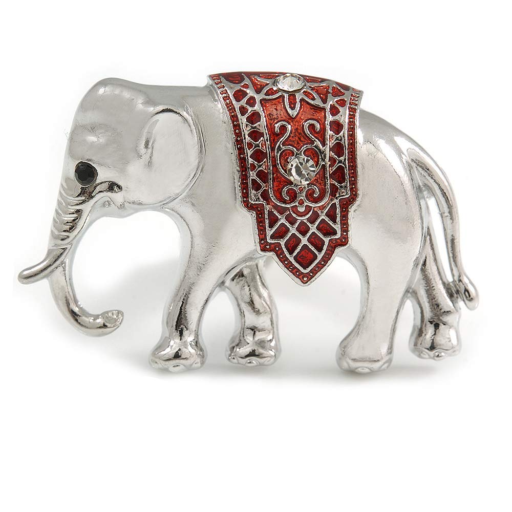 Small Adorable Elephant Brooch In Silver Tone Metal - 40mm Across