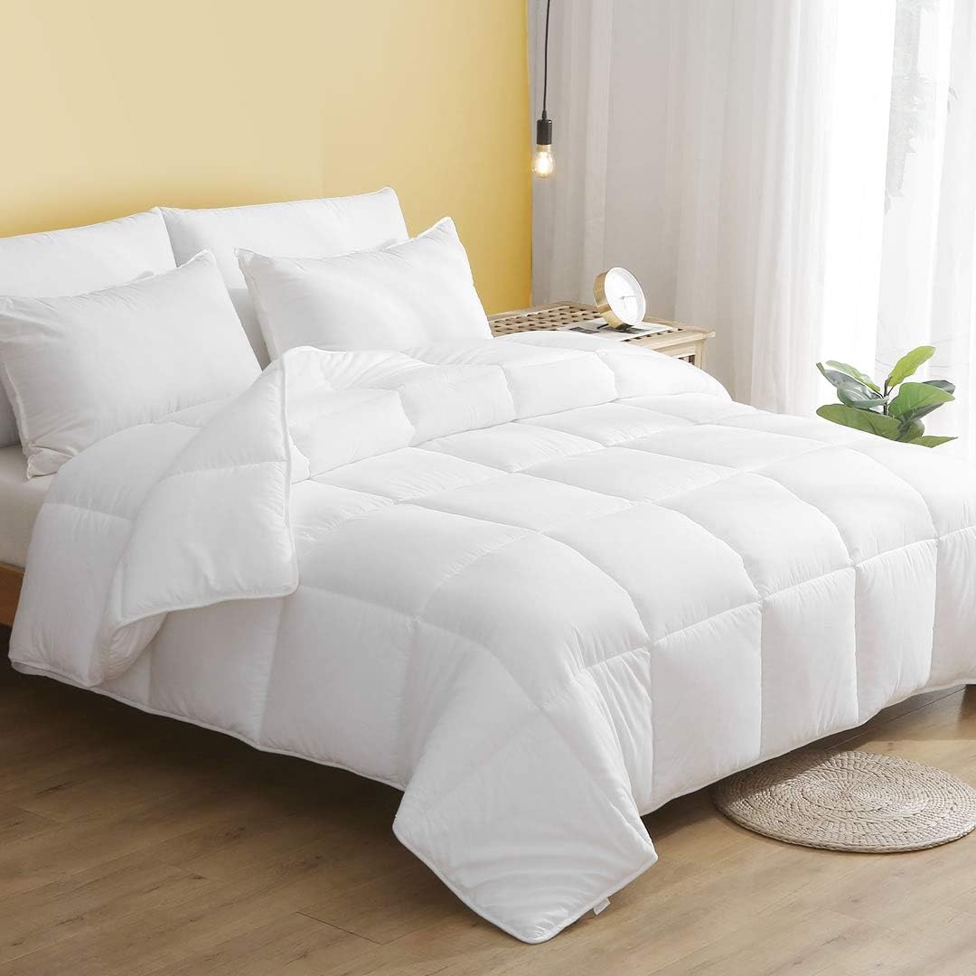 Photo 1 of DWR 100% Cotton Fabric Down Alternative Comforter, Ultra-Soft Skin-Friendly Cloud Breathable Eucalyptus Microfiber Filled Duvet Insert, Lightweight, California King (102x94, White)