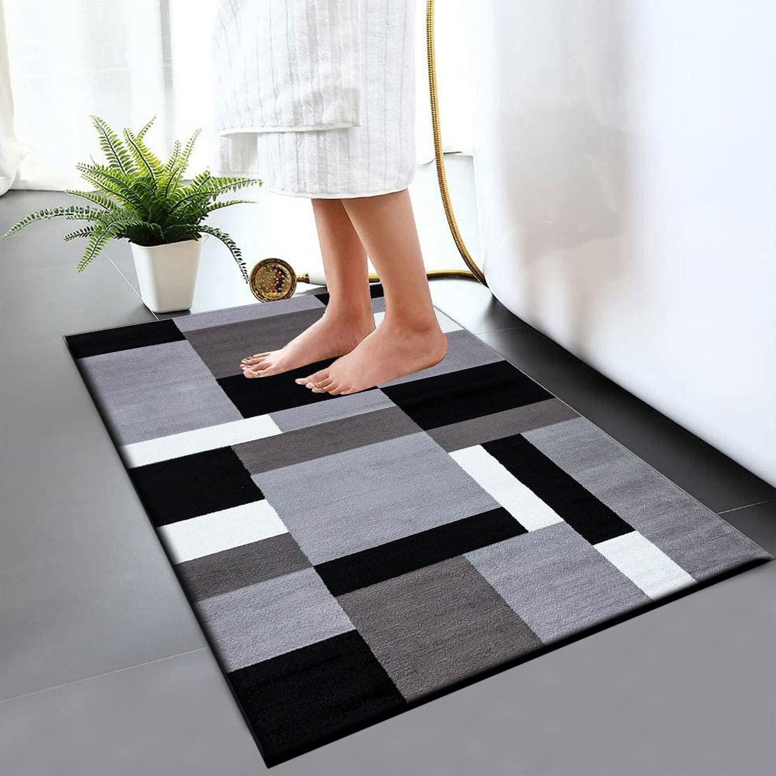B&B Door Mats - Runner Rug Carpet Mat for Every Season Bedroom Living Room Hallway Kitchen Front Door Entrance Décor (Grey Black, 50x80 cm -Door Mat)
