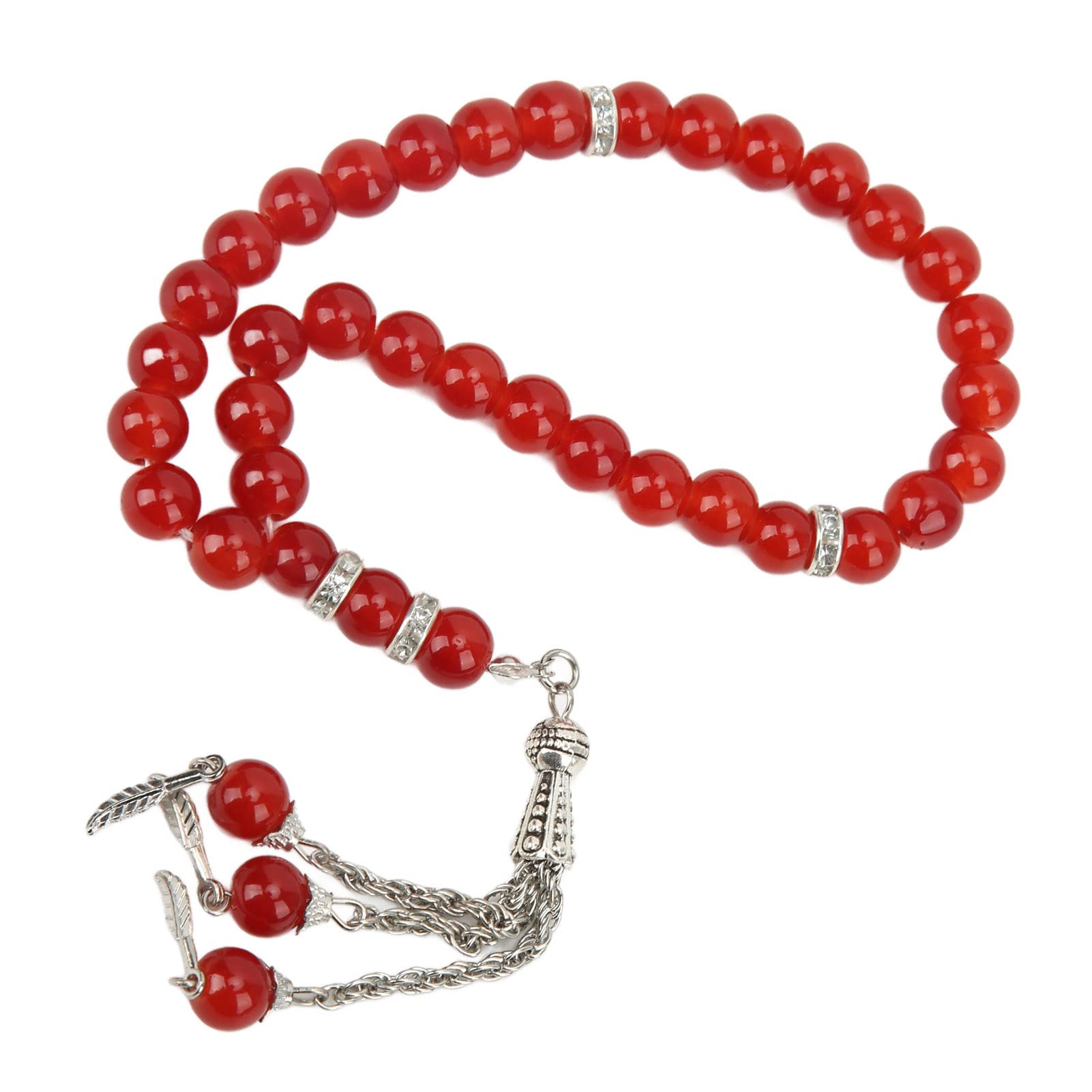 Muslim Prayer Beads, 33 Red Tasbih Beads Rosary for Pendant Decoration, Ramadan Eid Gift for Women Men, Religious Accessories for Prayer Meditation Devotion