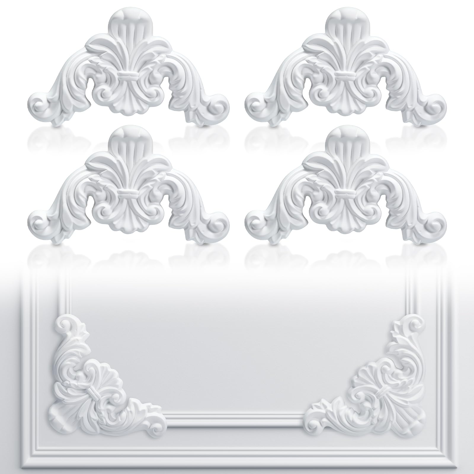 Photo 1 of Pangda Corner Wall Molding French Style Wainscoting Panels Flora Moulding Corner Panel Moulding Corners Wall Molding Kit for Frames Decor, Not Include Glue(4 Pcs,Elegant Style)