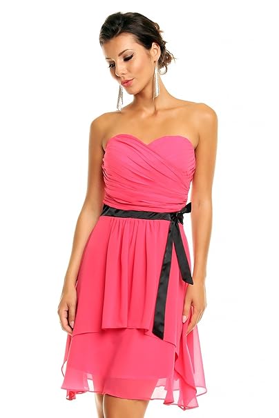 Chiffon Kleid mit Herzausschnitt und Gürtel, Cocktailkleid Abendkleid kurz