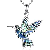 AINFQY Hummingbird Necklaces 925 Sterling Silver Abalone Shell Humming Bird Pendant Necklace Hummingbird Jewelry Gifts for Women Men Hummingbirds Lovers