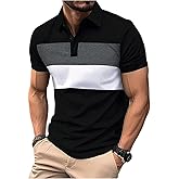RoseSeek Men's Color Block Golf Shirts Short Sleeve Button Collared Shirt Office Business Tops